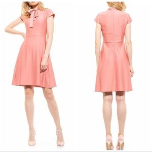Alexia Admor Pink Blaise Pleated Fit & Flare Short Dress With Neck Tie. Reemoly